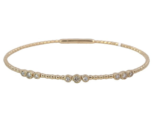 14K YG Diamond Triple Circle Station Flexi Bangle
