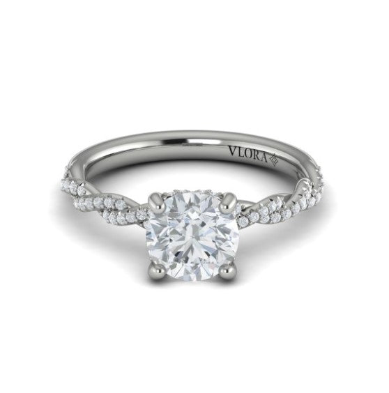 14K WG Dainty Diamond Twist Round Semi-Mount with Hidden Halo by Vlora