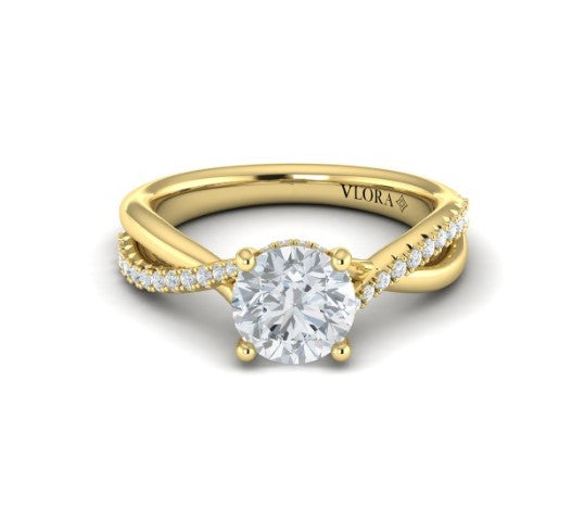 14K YG Diamond & Half Polish Open Twist Round Semi-Mount by Vlora Main image