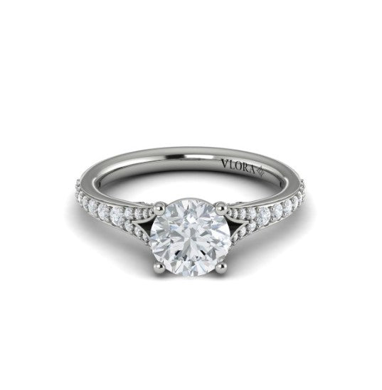 14K WG Classic Cathedral Round Diamond Split Shank Semi-Mount by Vlora