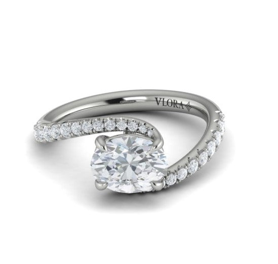 14K WG Diamond Bypass Style Oval Engagement Semi-Mount Set East-West by Vlora Main image