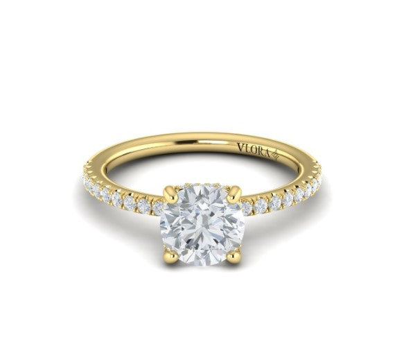 14K YG Classic Diamond Cathedral Style Round Semi-Mount with Hidden Halo by Vlora Main image