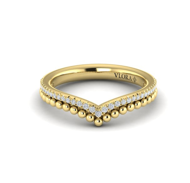 14K YG Diamond & Beaded Chevron Double Contour Band by Vlora Main image