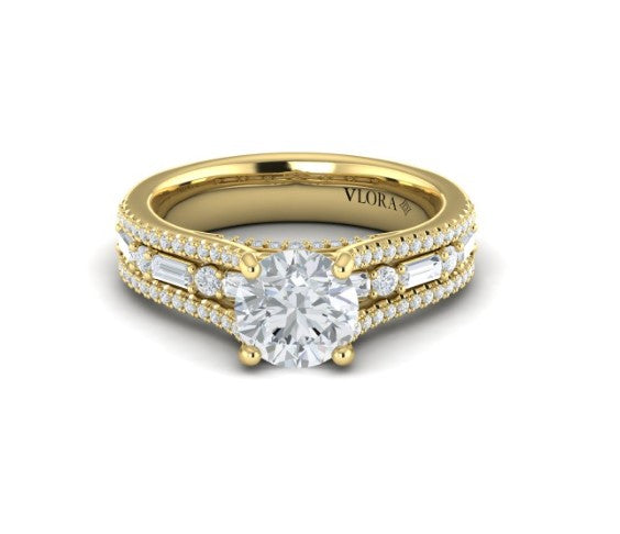 14K YG .78cttw Dia Alt Baguette & Round Eng Semi-Mount by Vlora

90 Diamonds = .78cttw