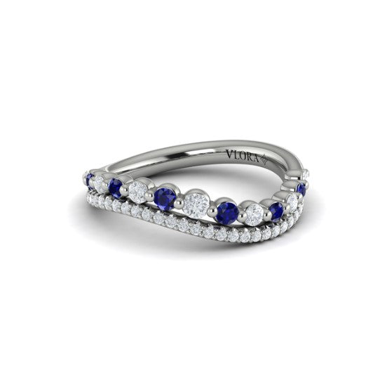 14K WG .40cttw Diamond & .26cttw Blue Sapphire Two Row Curved Ring by Vlora

34 Diamonds - .40cttw
7 Blue Sapphires - .26cttw