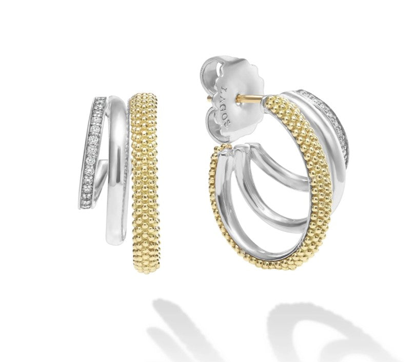 SS/18K Caviar Lux 25 .16cttw Diamond 3 Row Hoop Earrings by LAGOS