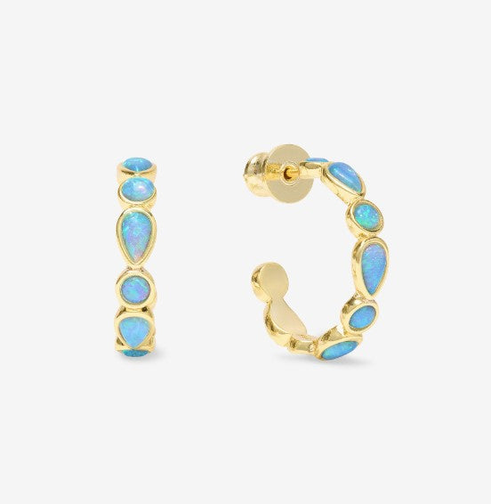 18K Gold Plated Isla 0.75" Hoops in Simulated Blue Opal by Melinda Maria