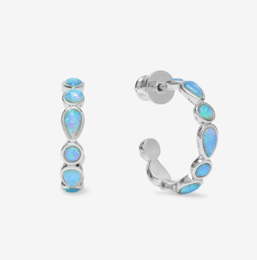 Silver Plated Isla 0.75" Hoops in Simulated Blue Opal by Melinda Maria Main image