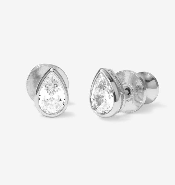 Silver Plated Isla Pear 6mm Stud Earrings in White CZ by Melinda Maria