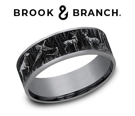 Tant/Titanium "The Huntsman" 7.5mm Forest Scene Band by Brook & Branch, size 10