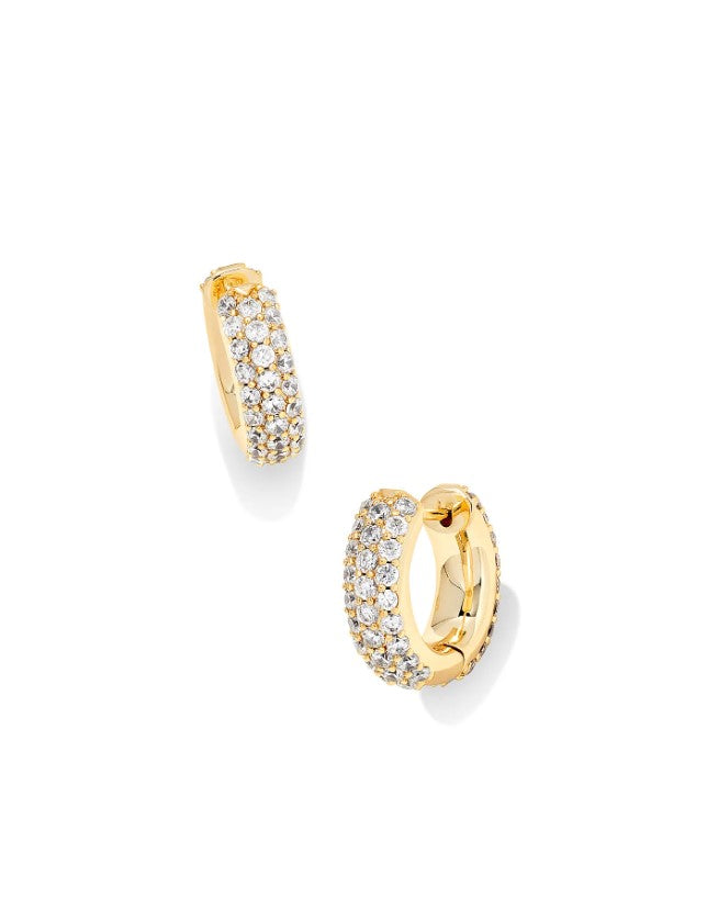 Gold Plated Mikki Pave Huggie Earrings in White Crystal by Kendra Scott Main image