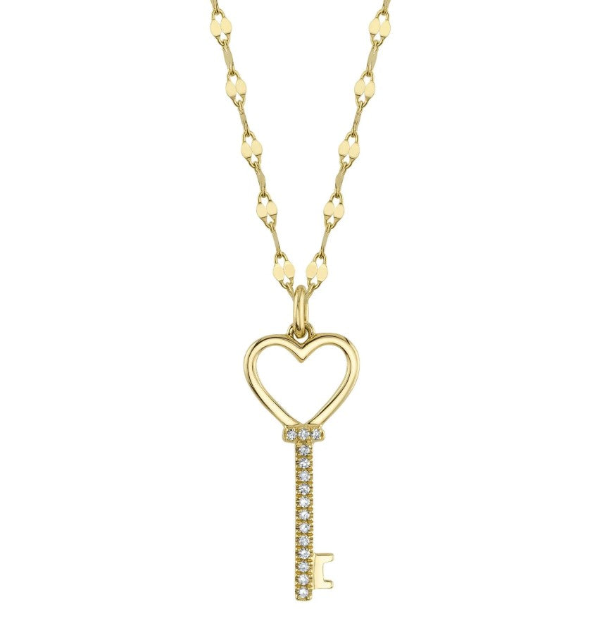 14K YG Diamond Heart Key Pendant Necklace by Shy Creation
