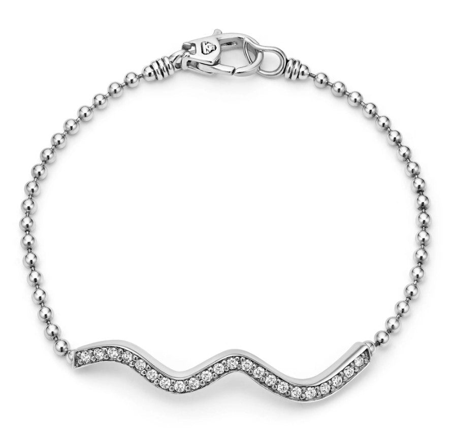 S/S Caviar Spark .45cttw Dia Wave 45mm Station on Ball Chain by LAGOS