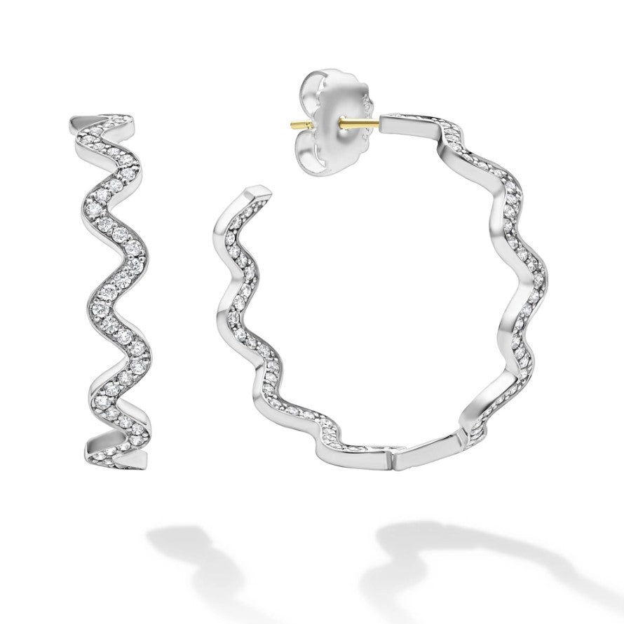 S/S Caviar Spark 1.73cttw  Dia Wave Hoop Earrings  35x5mm by LAGOS Main image