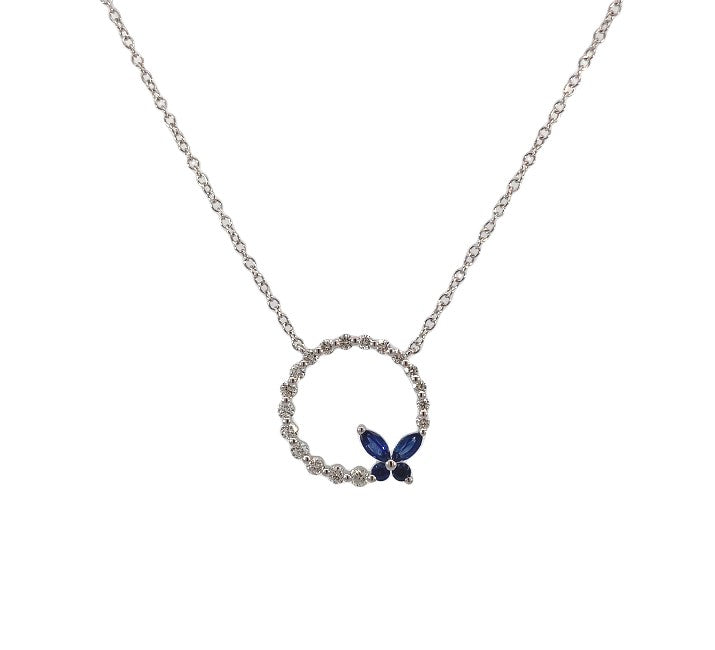 14K WG .40cttw Sapphire & .52cttw Dia Open Circle Butterfly Necklace

4 Blue Sapphire = .40cttw
18 Round Dia = .52cttw Main image