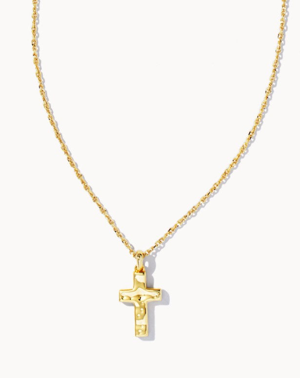 Gold Hammered Cross Necklace by Kendra Scott (plated over brass) Main image