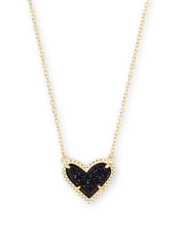 Ari Heart Short Pendant Necklace in Gold Metal & Black Drusy by Kendra Scott (plated over brass) Main image