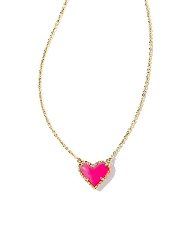 Ari Heart Short Pendant Necklace in Gold Metal & Neon Pink  by Kendra Scott (plated over brass)