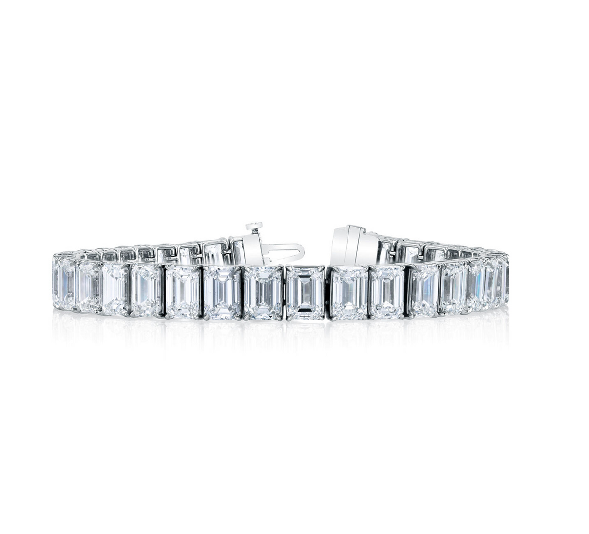 Platinum Emerald Diamond Prong Set Tennis Bracelet
