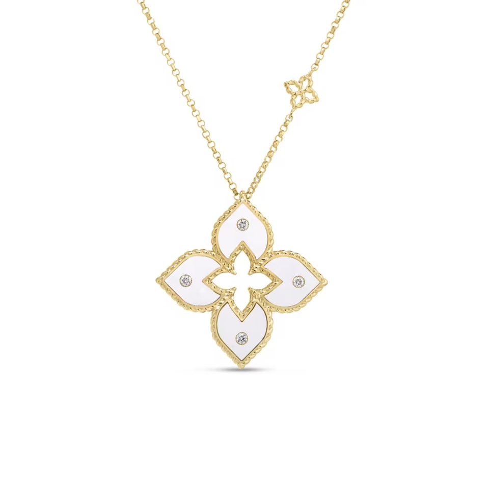 18K YG & White Enamel Venetian Princess Flower Necklace by Roberto Coin Main image