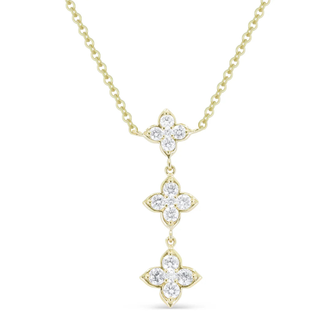14K YG Diamond Flower Triple Drop Necklace