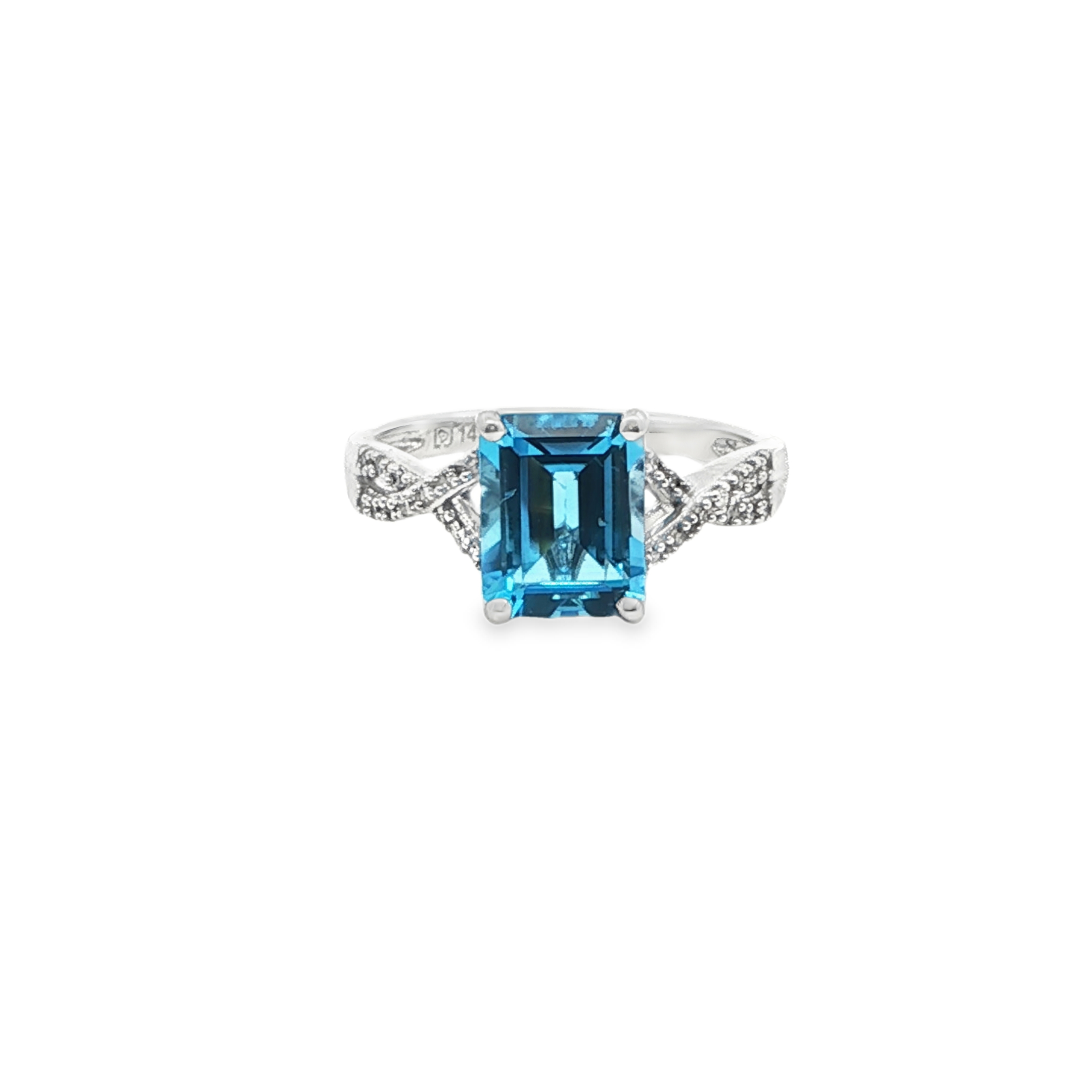 14K WG EC Blue Topaz & Diamond Twist Ring *Estate Item Sold as is, Final Sale* Main image