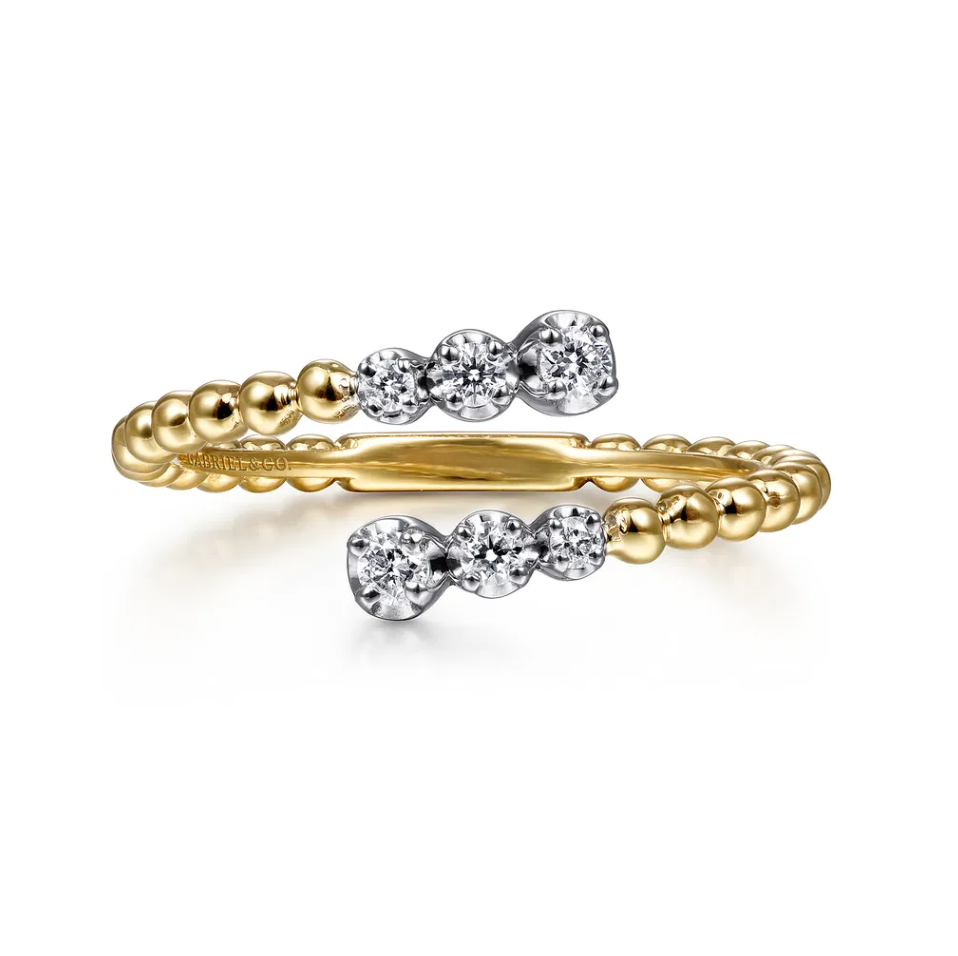 14K Two-Tone Bujukan Beaded Bypass Ring by Gabriel NY