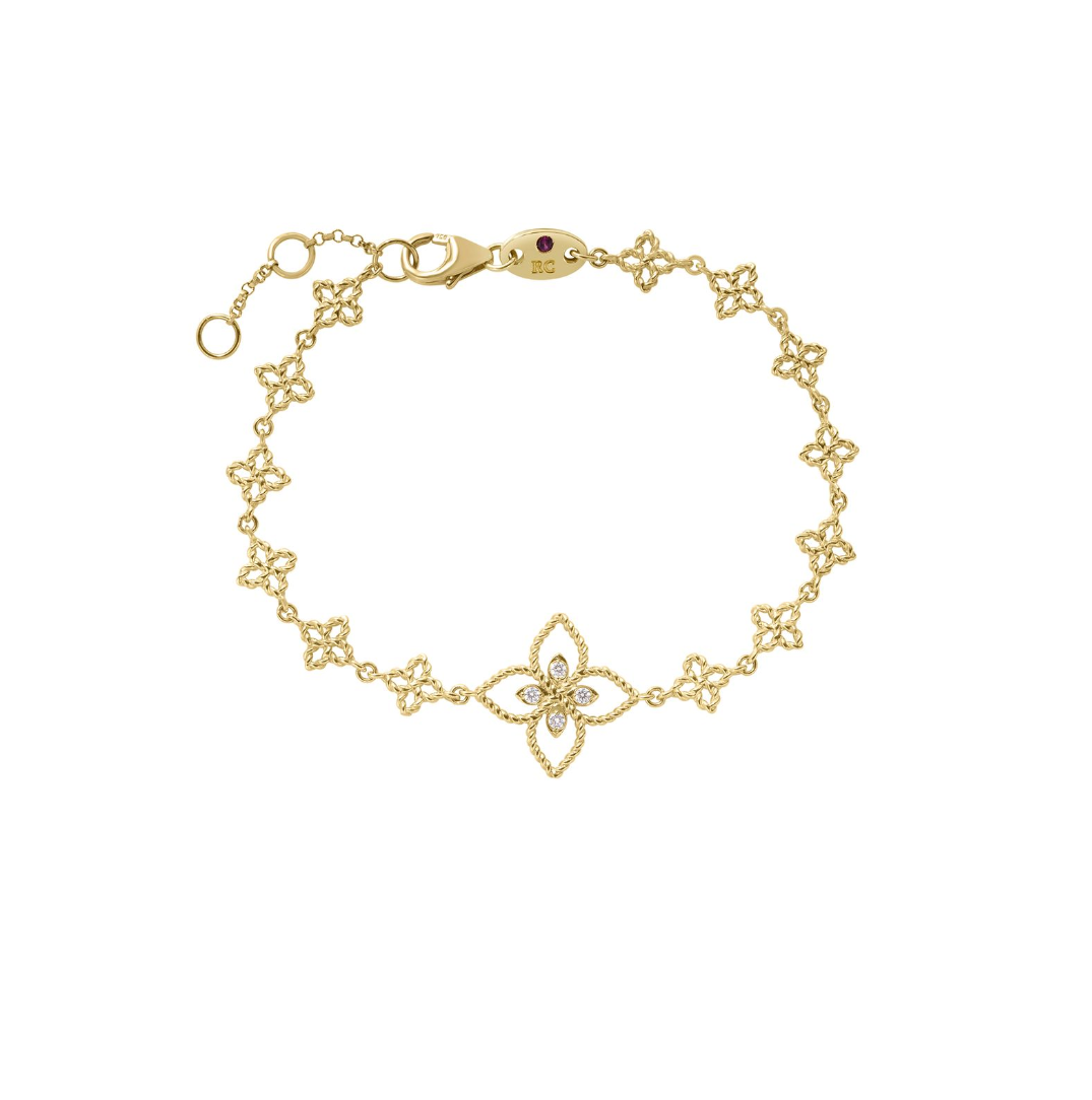 18K Yellow Gold Principessa Diamond Flower Station Bracelet by Roberto Coin
