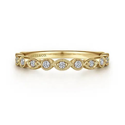 14K YG Diamond Vintage Station Stackable Band by Gabriel NY Main image