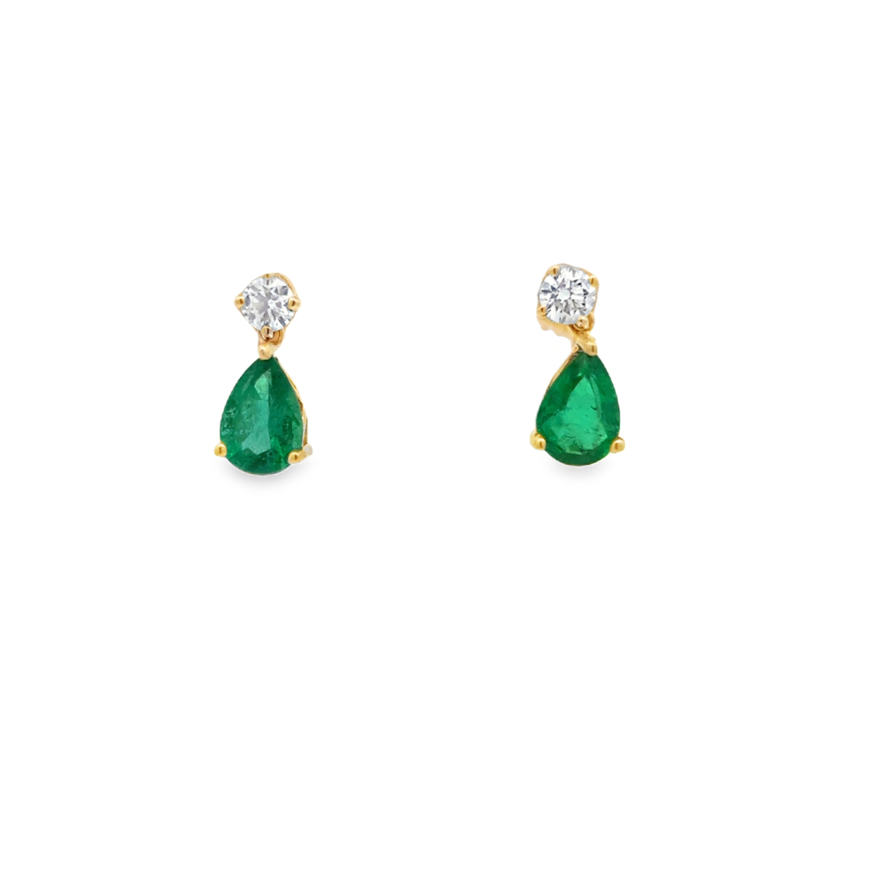18K YG Pear Shape Emerald & Diamond Drop Stud Earrings by David Kord