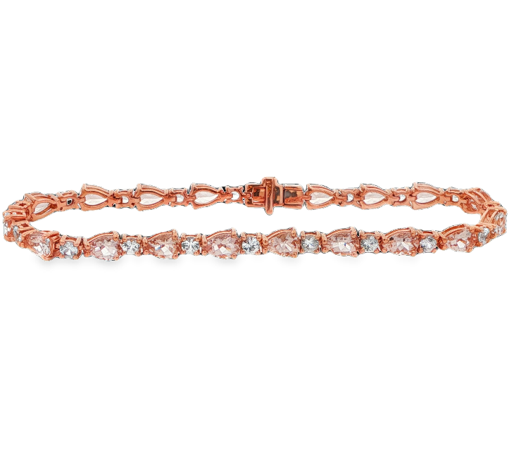 14K RG Pear Morganite & Round White Sapphire Tennis Bracelet *Estate Item Sold as is, Final Sale*