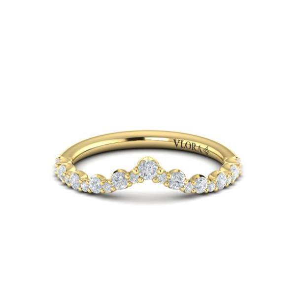 14K YG Diamond Chevron Shared Prong Contour Band by Vlora