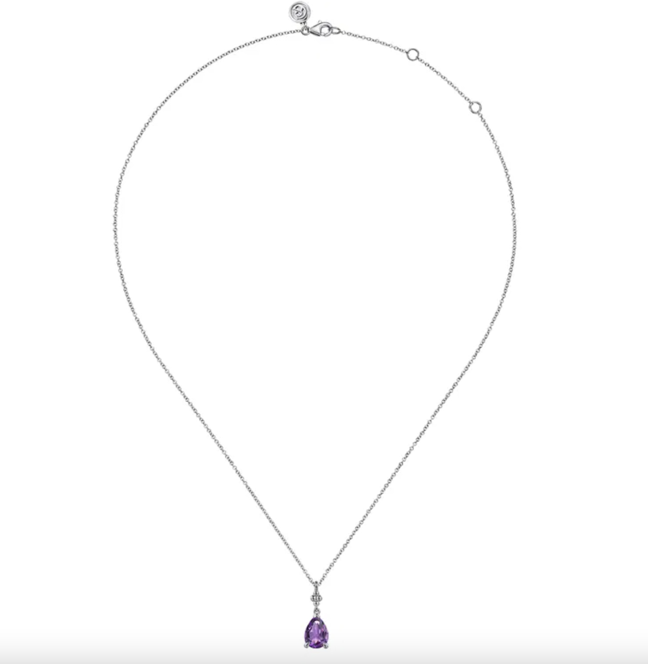 Sterling Silver Pear Amethyst Bujukan Pendant Necklace by Gabriel NY Main image
