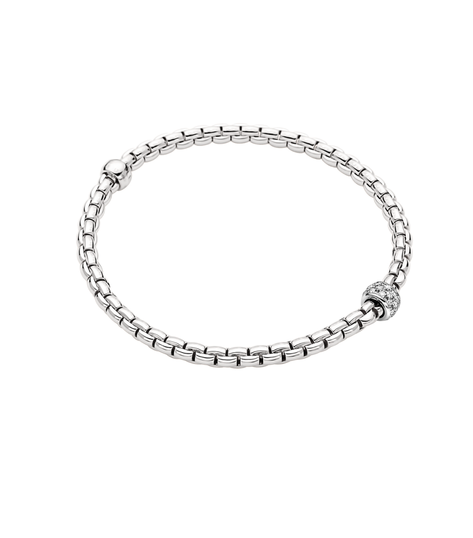 18K White Gold Eka Diamond Pave Rondel Flex'It Bracelet by FOPE