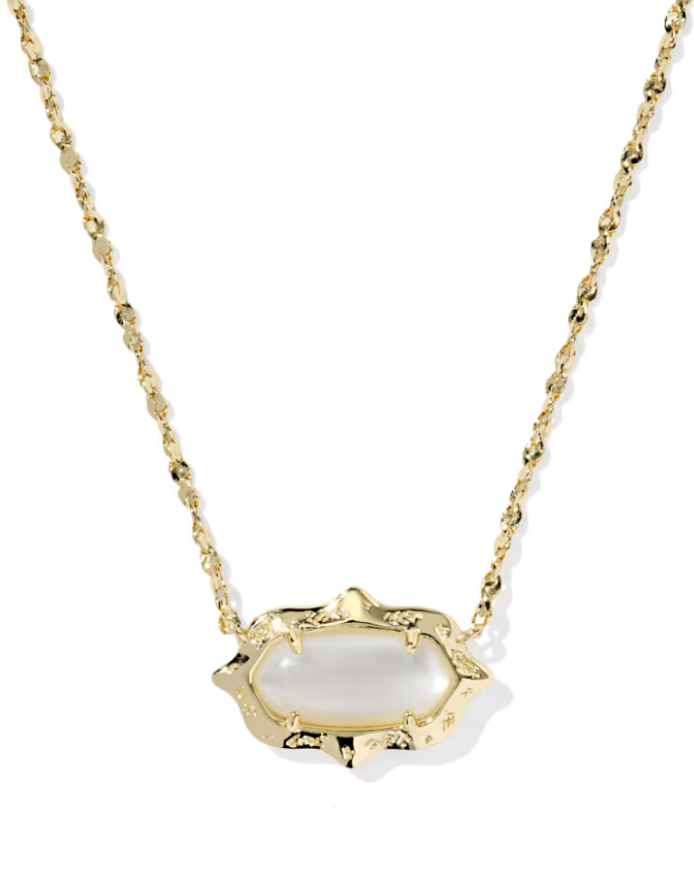 Gold Plated Elisa Scallop Frame Short Pendant Necklace in Natural MOP in Kendra Scott Main image
