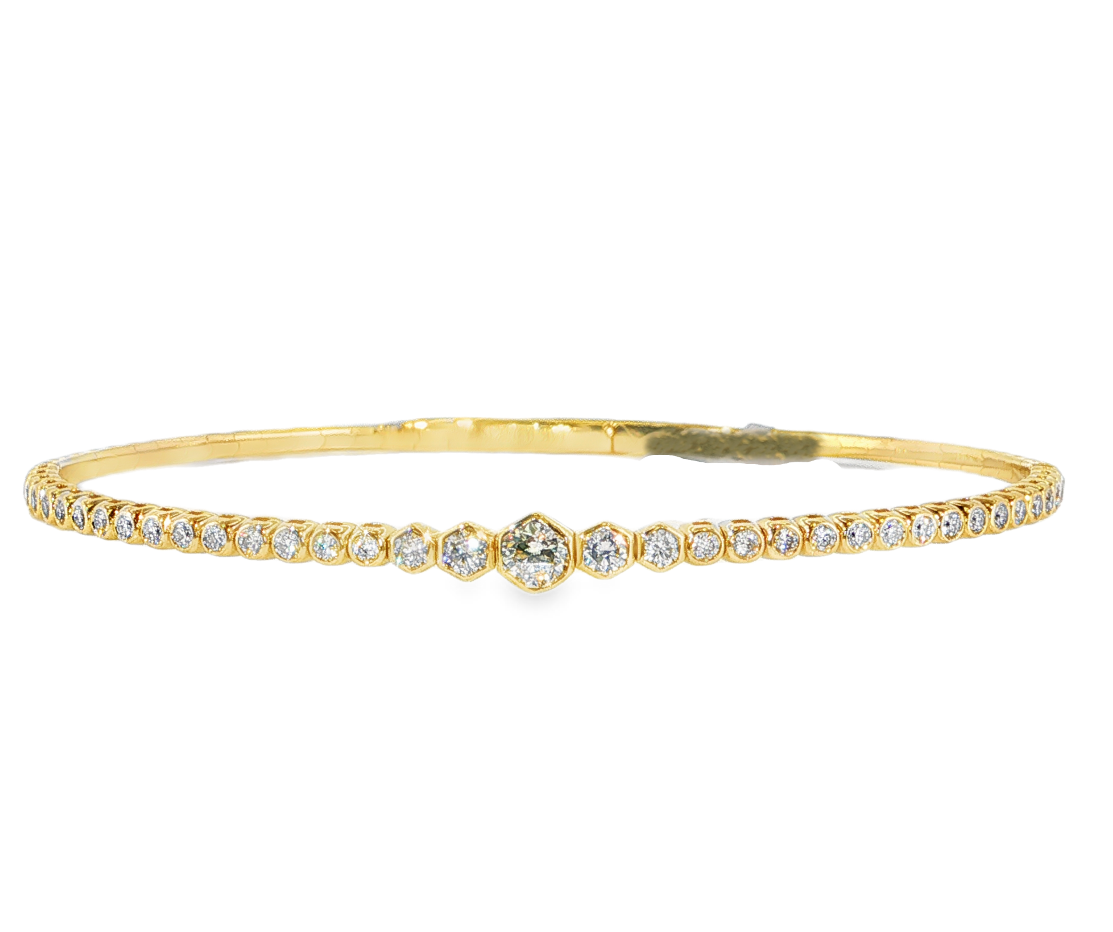 14K Yellow Gold Geometric Diamond Bezel Flexi Bangle Bracelet