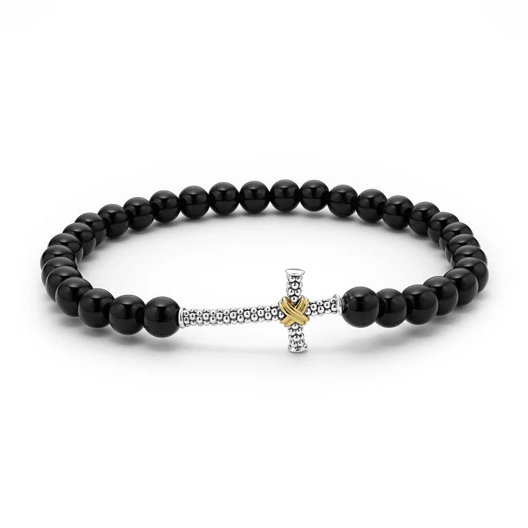 SS/18K Anthem Onyx 25mm Cross Stretch Beaded Bracelet by LAGOS