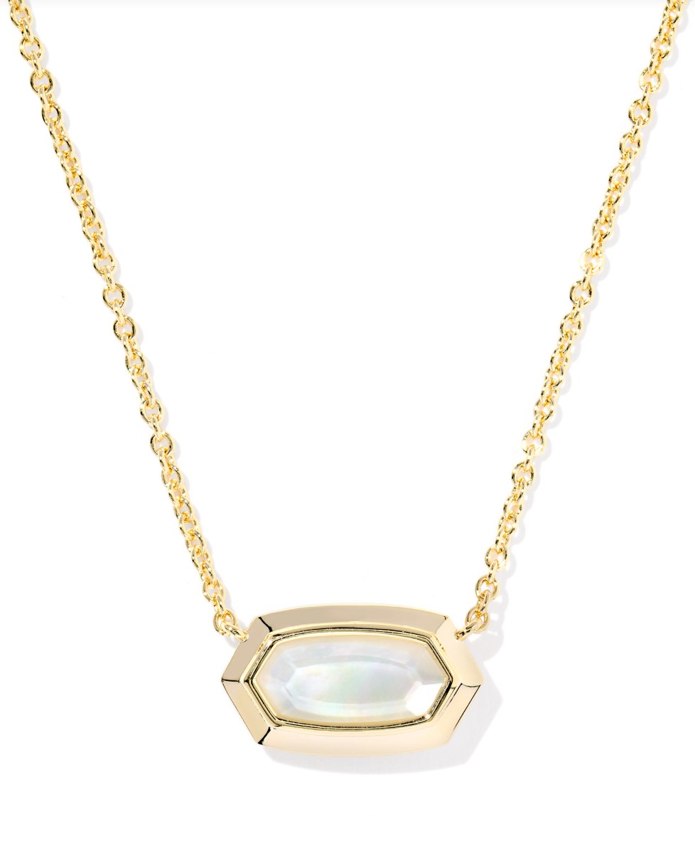 Gold Plated Elisa Bezel Pendant Necklace in Ivory MOP by Kendra Scott Main image