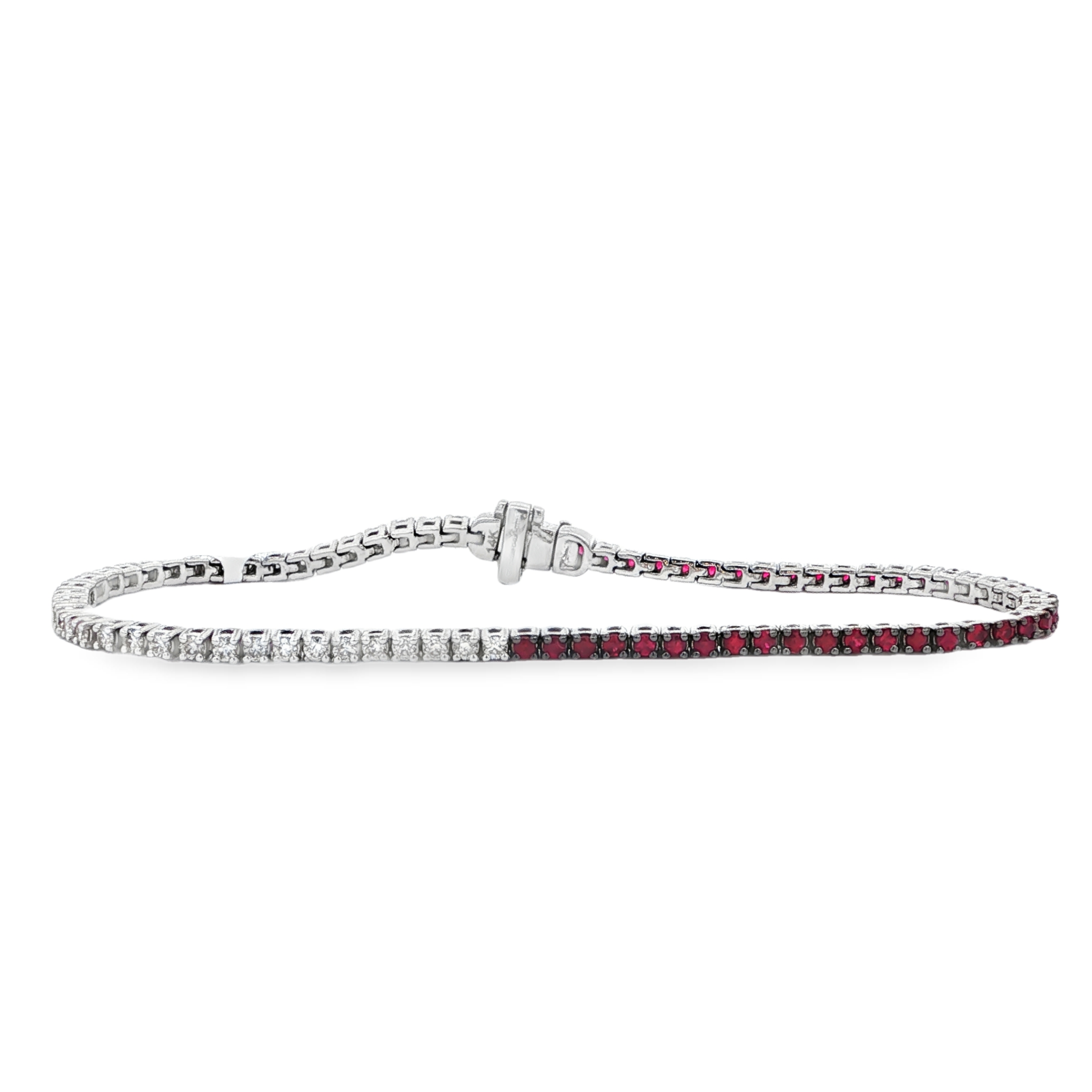 14K WG Half Diamond & Half Ruby Tennis Bracelet Main image