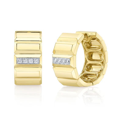 14K YG Diamond Geo Cut Hoop Earrings