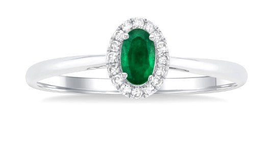 10K WG 5x3 Oval Emerald & 1/20cttw Dia Halo Ring