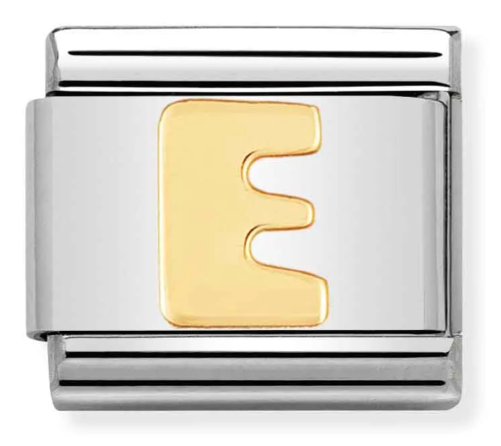 Stainless Steel & 18K Yellow Gold Letter E Initial Charm