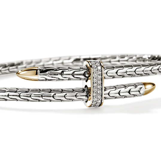 Sterling Silver & 14K Yellow Gold Spear Flex Diamond Bangle by John Hardy