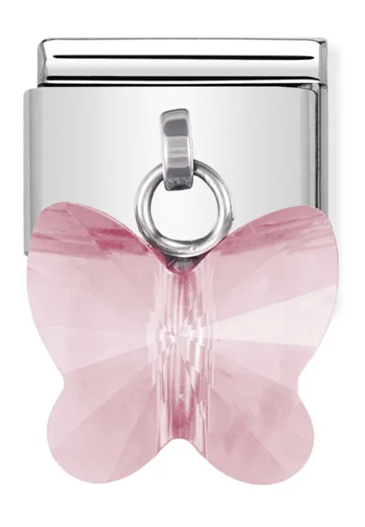 Stainless Steel Light Pink Butterfly Crystal Charm