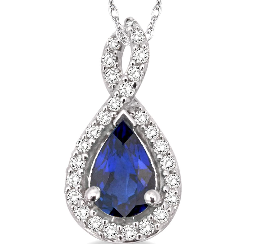 14K WG 6x4mm PS Sapphire & .10ctw Dia Pendant Necklace Main image