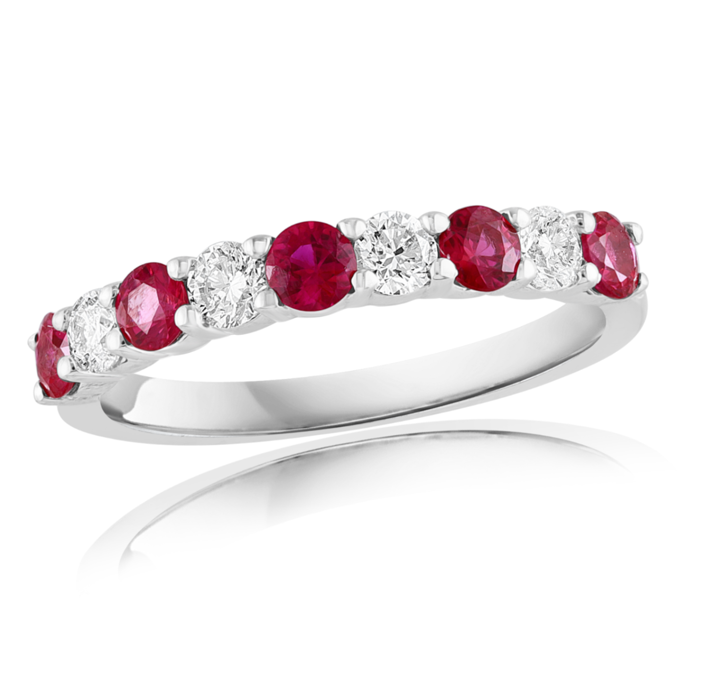 14K White Gold Alternating Diamond & Ruby Band