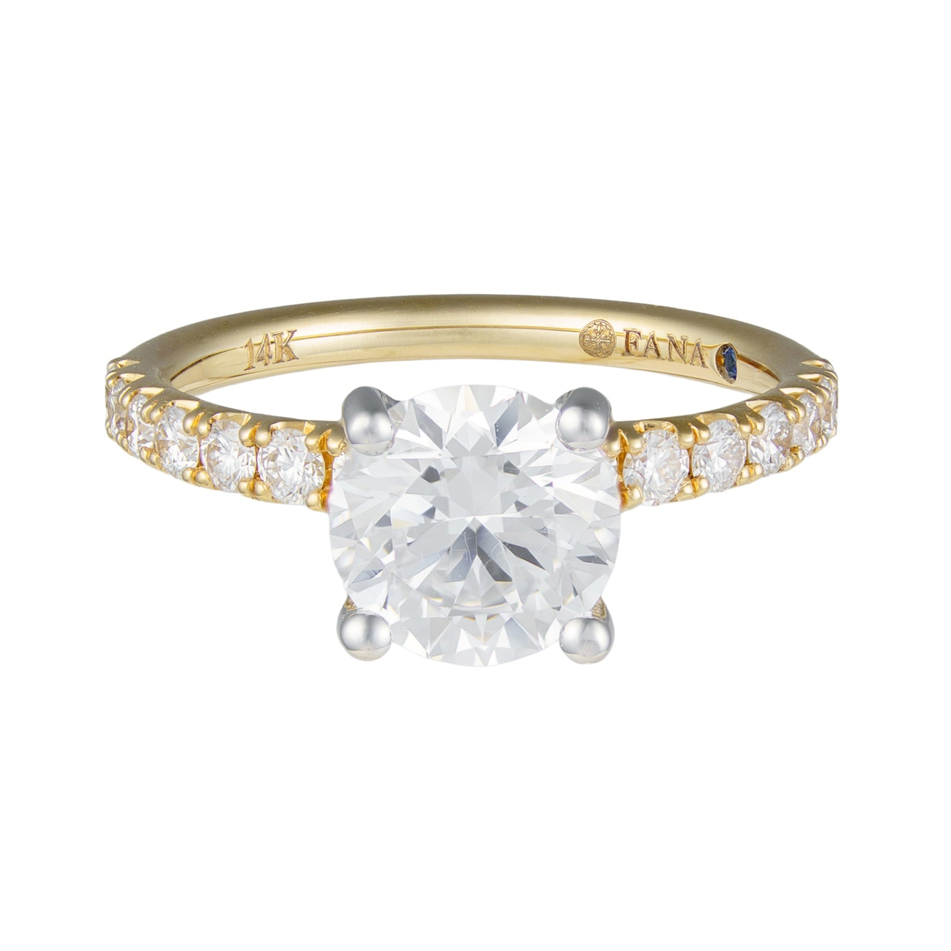 14K Two-Tone Round Diamond Straight Line Semi-Mount by Fana
