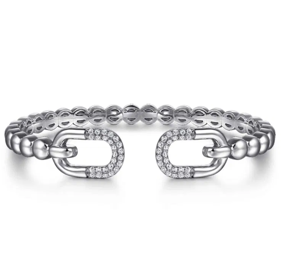 Sterling Silver Bujukan White Sapphire Open Bangle Bracelet by Gabriel NY Main image