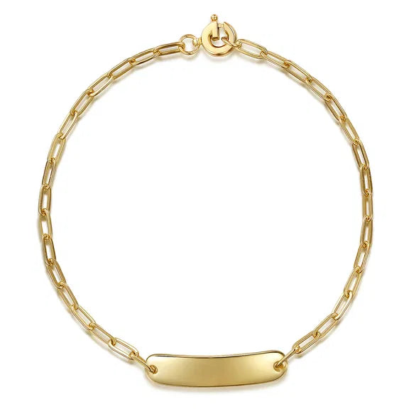 14K YG Hollow Paperclip Chain Personalized ID Bracelet by Gabriel NY