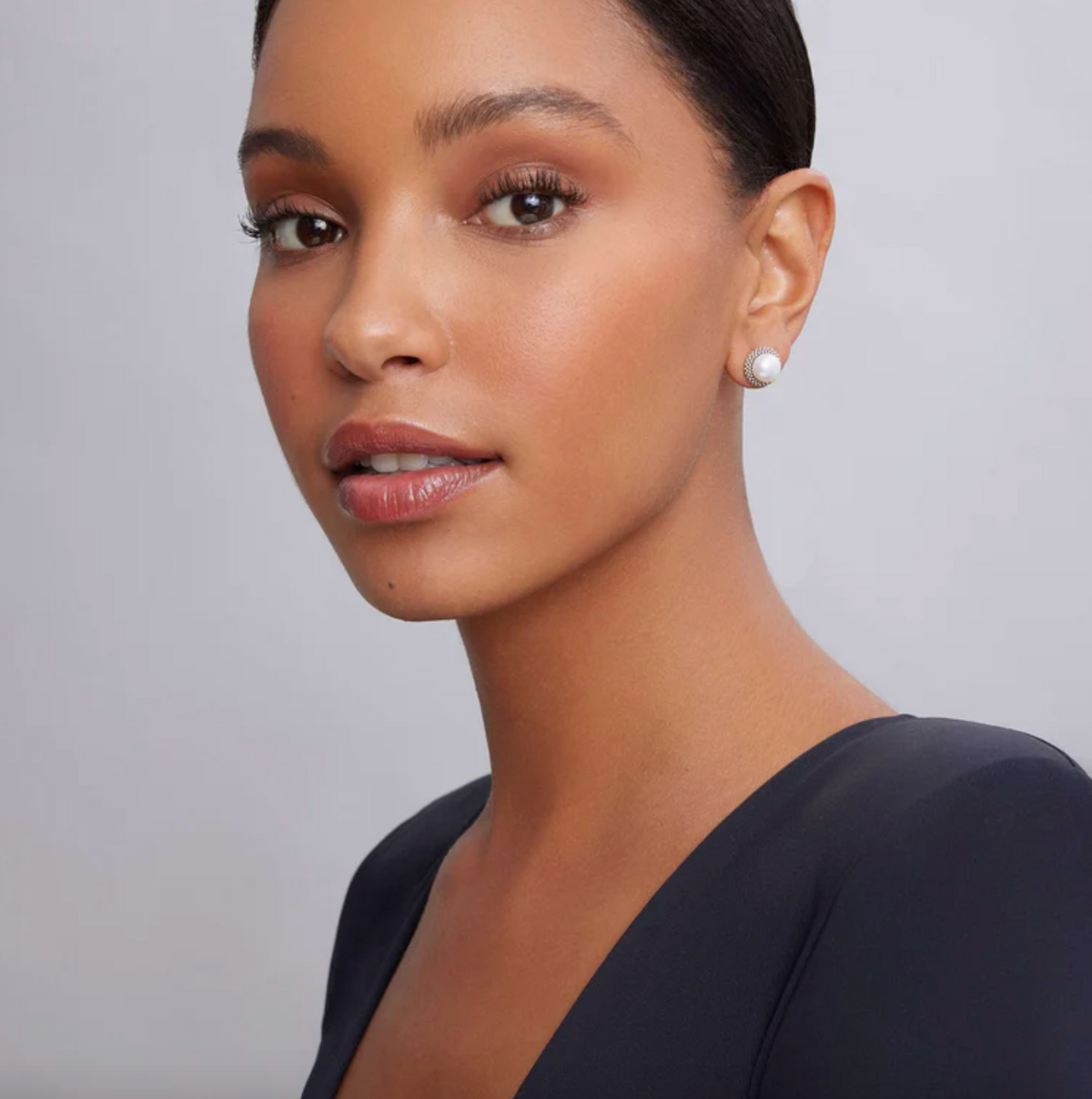 Sterling Silver Luna Pearl Stud Earrings with Caviar Halo by LAGOS